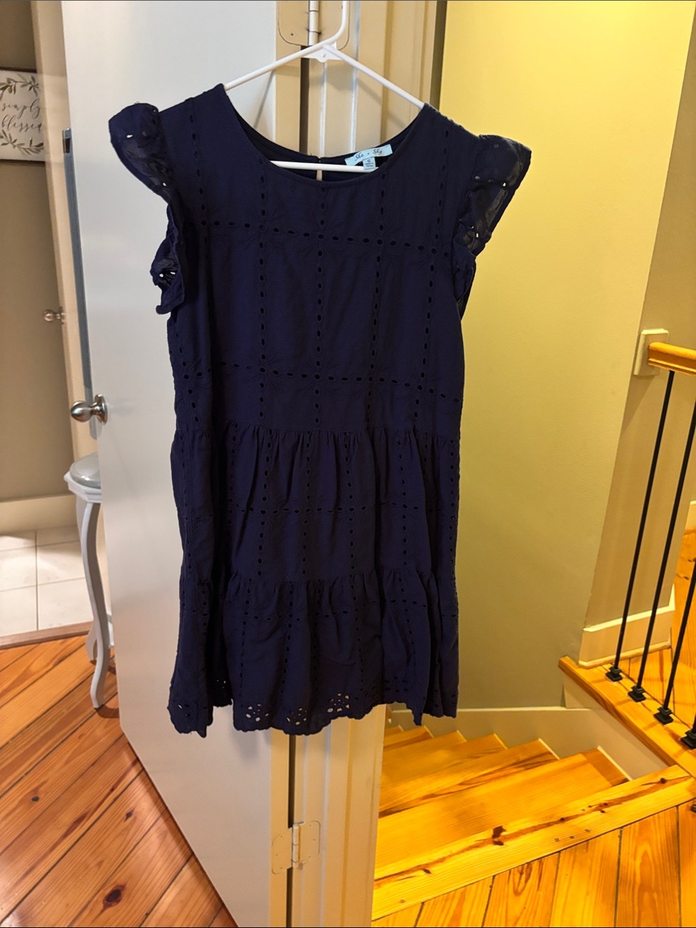 She and Sky Navy Eyelet Tiered Casual Dress